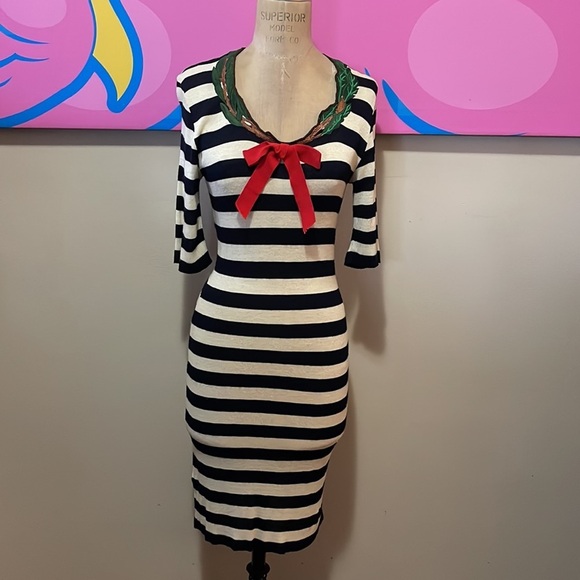 Moschino Cheap Chic Sailor Black White Red Dress Laurel Leaves - Picture 2 of 11